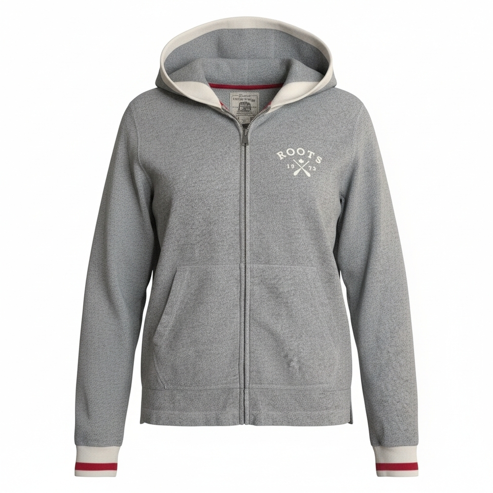 Roots Cabin Full Zip Hoodie Salt Pepper Fleece Small